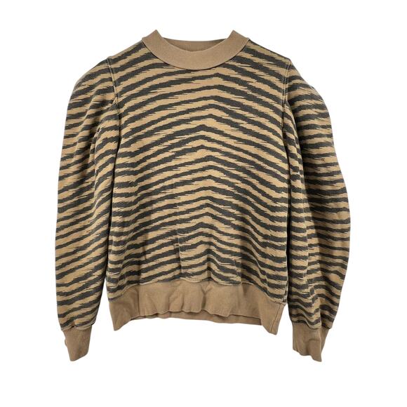 Agolde Tops - Agolde Size Medium Sweatshirt Striped Puff Sleeves Crew Neck Tan Cotton